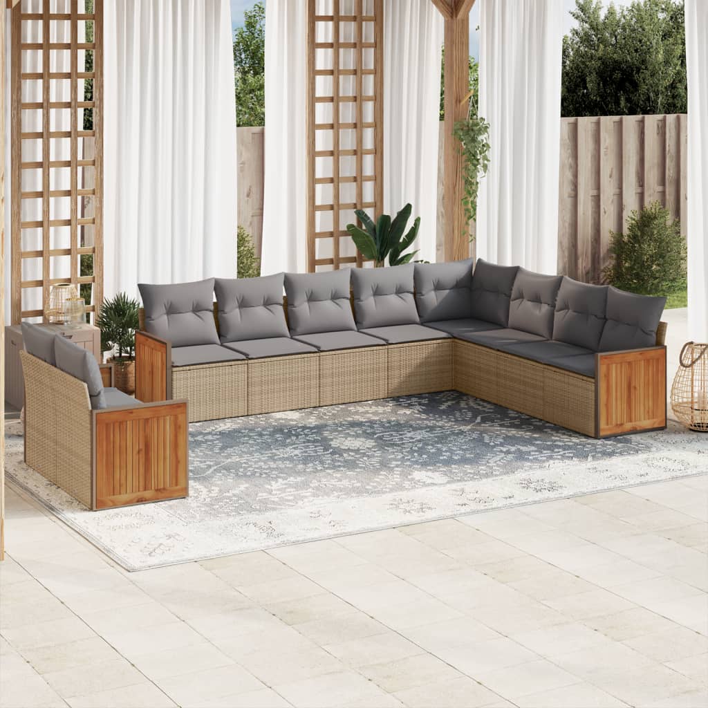 vidaXL Salon de jardin avec coussins 10 pcs beige résine tressée