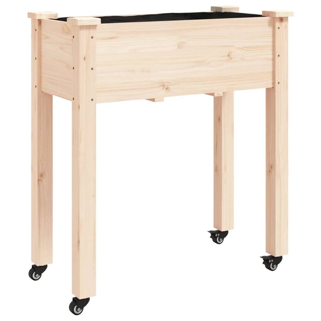 vidaXL Jardinière sur roues avec doublure 71x37x80 cm bois de sapin