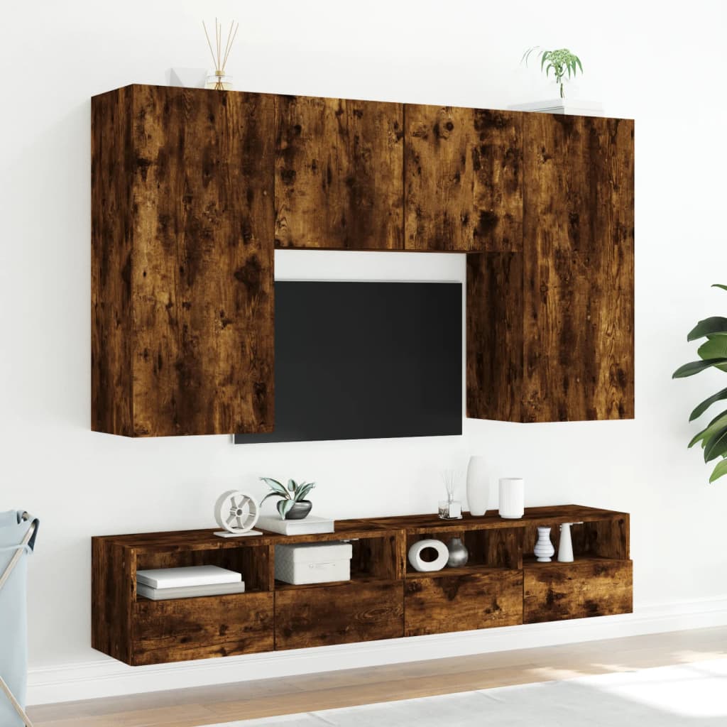 vidaXL Meuble TV mural chêne fumé 80x30x30 cm bois d'ingénierie