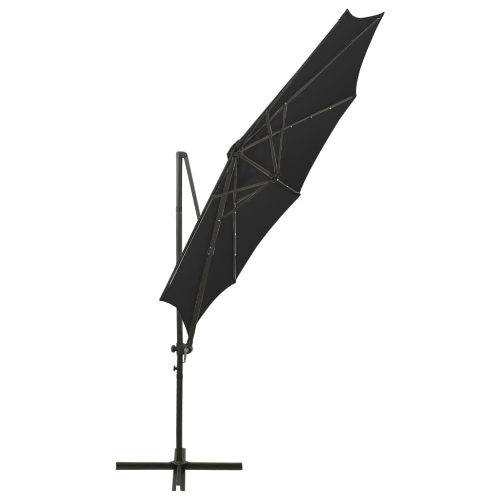 vidaXL Parasol de jardin en porte-à-faux et mât et lumières LED noir