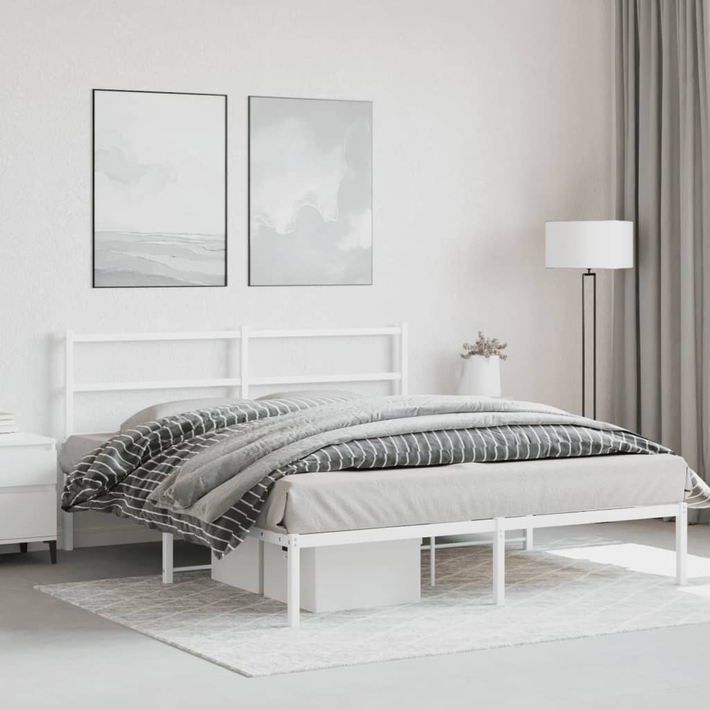 vidaXL Cadre de lit métal sans matelas et tête de lit blanc 150x200 cm