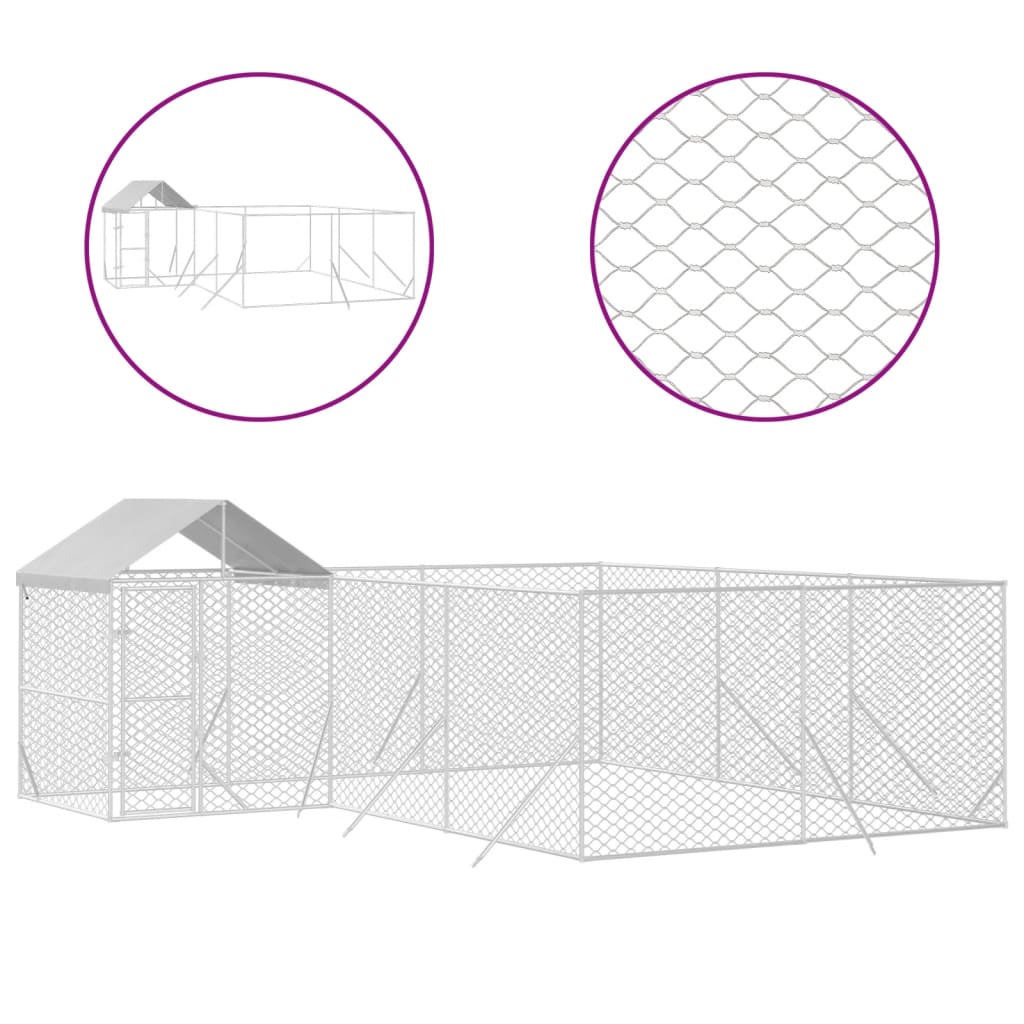 vidaXL Chenil d'extérieur pour chiens avec toit argenté 6x6x2,5 m