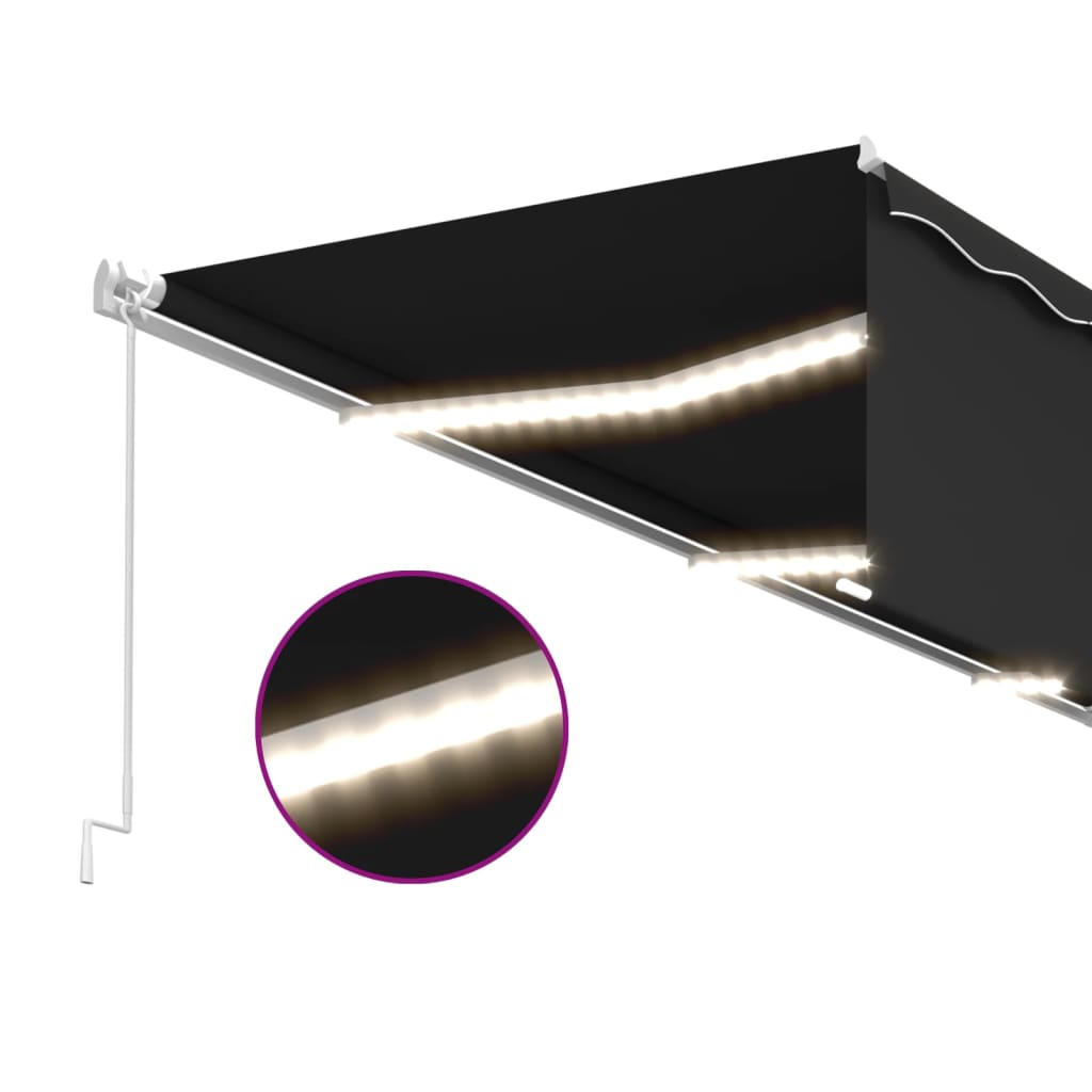 vidaXL Auvent manuel rétractable avec store et LED 6x3 m Anthracite