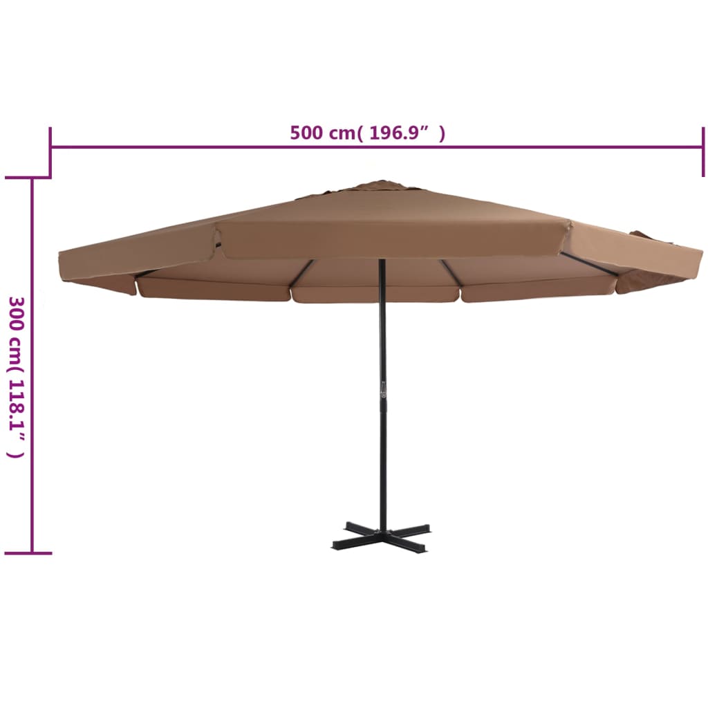 vidaXL Parasol d'extérieur avec poteau en aluminium 500 cm Taupe