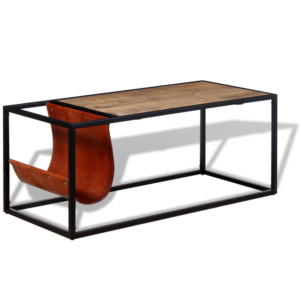 vidaXL Table basse avec porte-revues Cuir véritable 110x50x45 cm