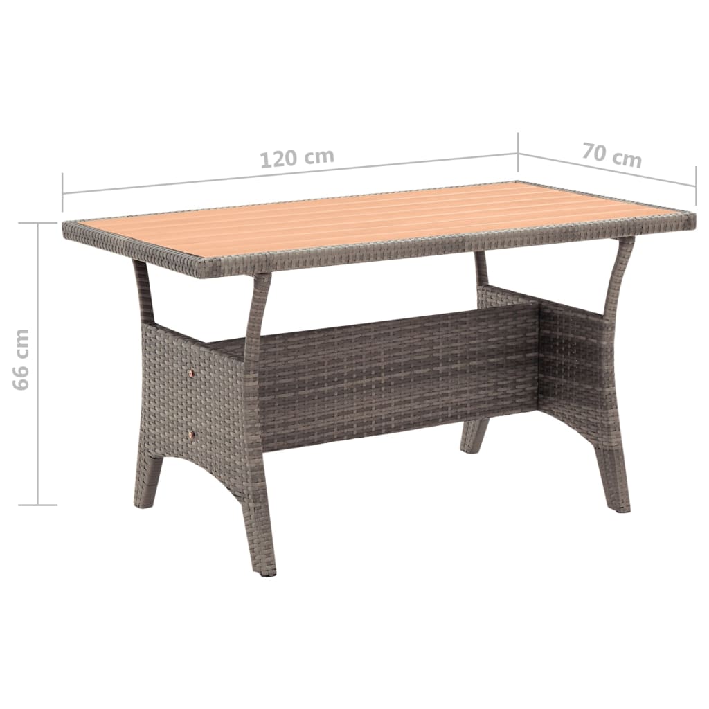 vidaXL Table de jardin Gris 120x70x66 cm Résine tressée