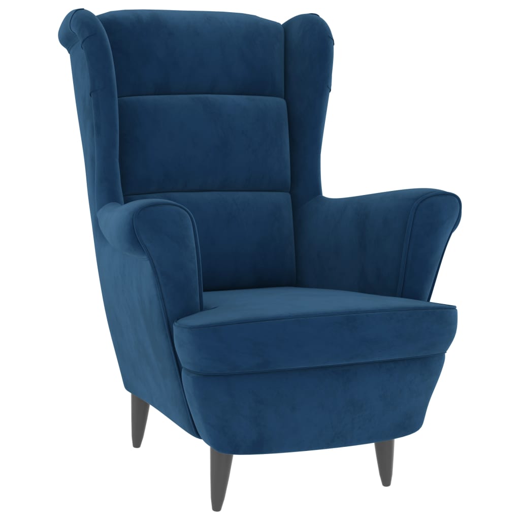 vidaXL Fauteuil à oreilles avec tabouret bleu velours