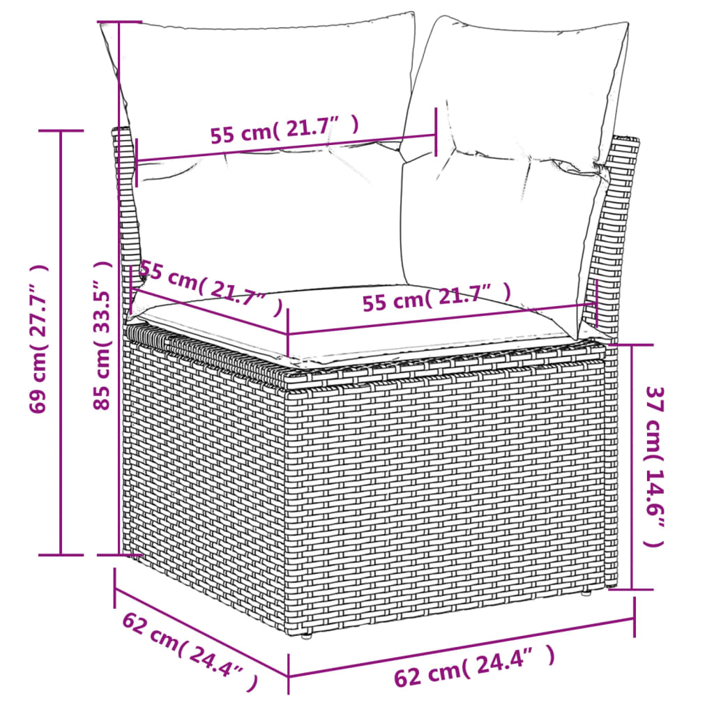 vidaXL Salon de jardin avec coussins 14 pcs gris résine tressée