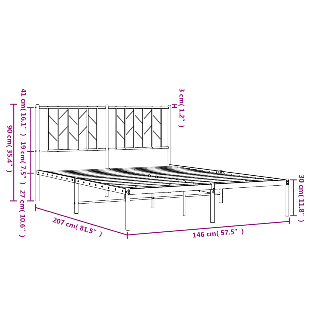 vidaXL Cadre de lit métal sans matelas avec tête de lit noir 140x200cm