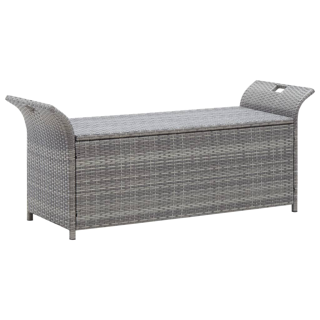 vidaXL Banc de rangement avec coussin gris 138 cm résine tressée