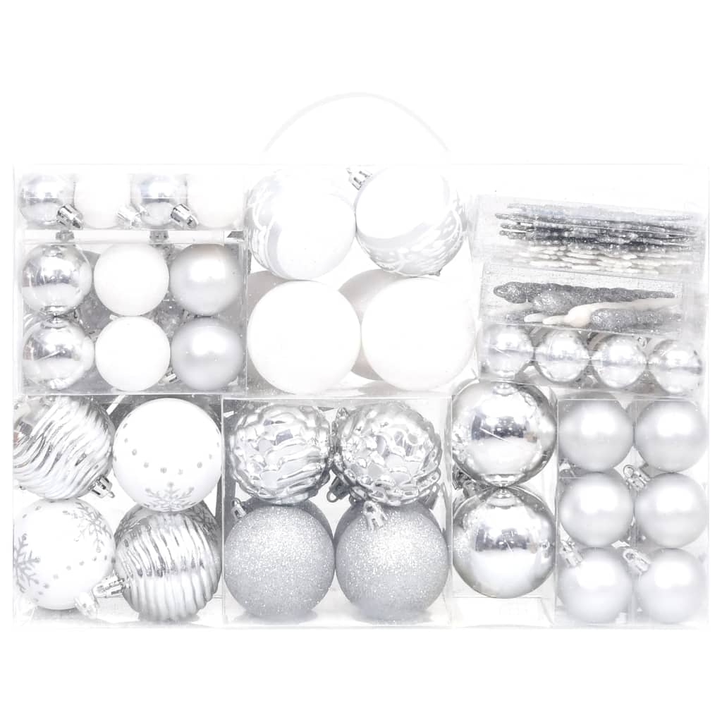 vidaXL Ensemble de boules de Noël 108 pcs Argenté et blanc