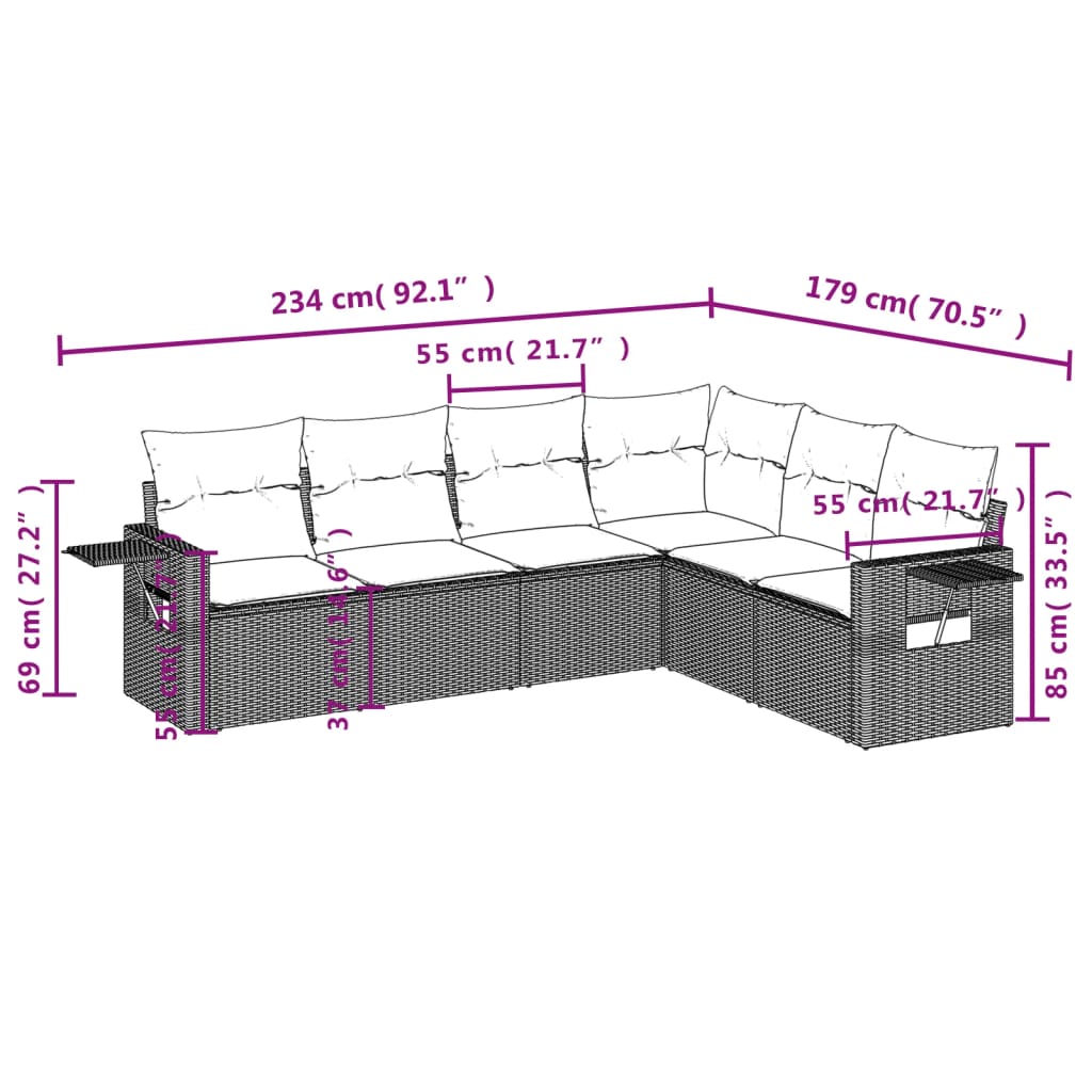 vidaXL Salon de jardin 6 pcs avec coussins noir résine tressée