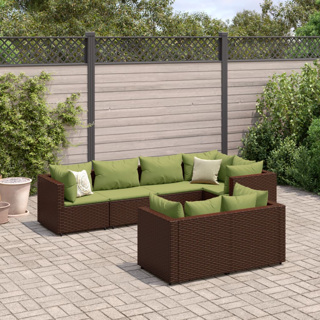 vidaXL Salon de jardin avec coussins 7 pcs marron résine tressée