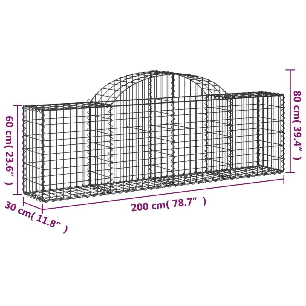 vidaXL Paniers à gabions arqués 4 pcs 200x30x60/80 cm Fer galvanisé