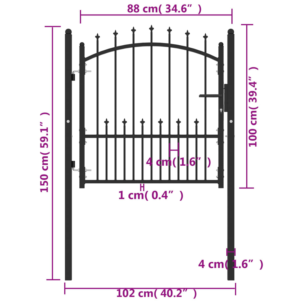 vidaXL Portail de clôture avec pointes Acier 100x100 cm Noir