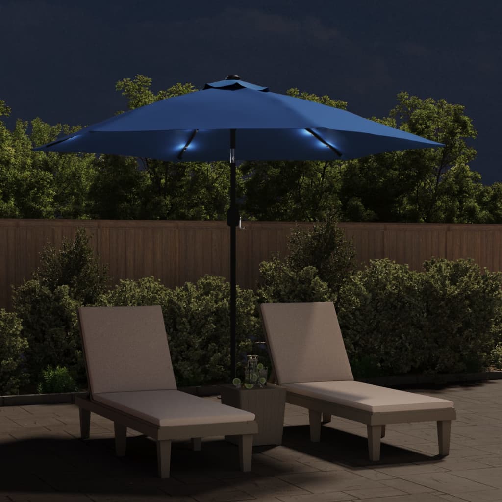 vidaXL Parasol d'extérieur avec lumières LED et mât en acier Azuré