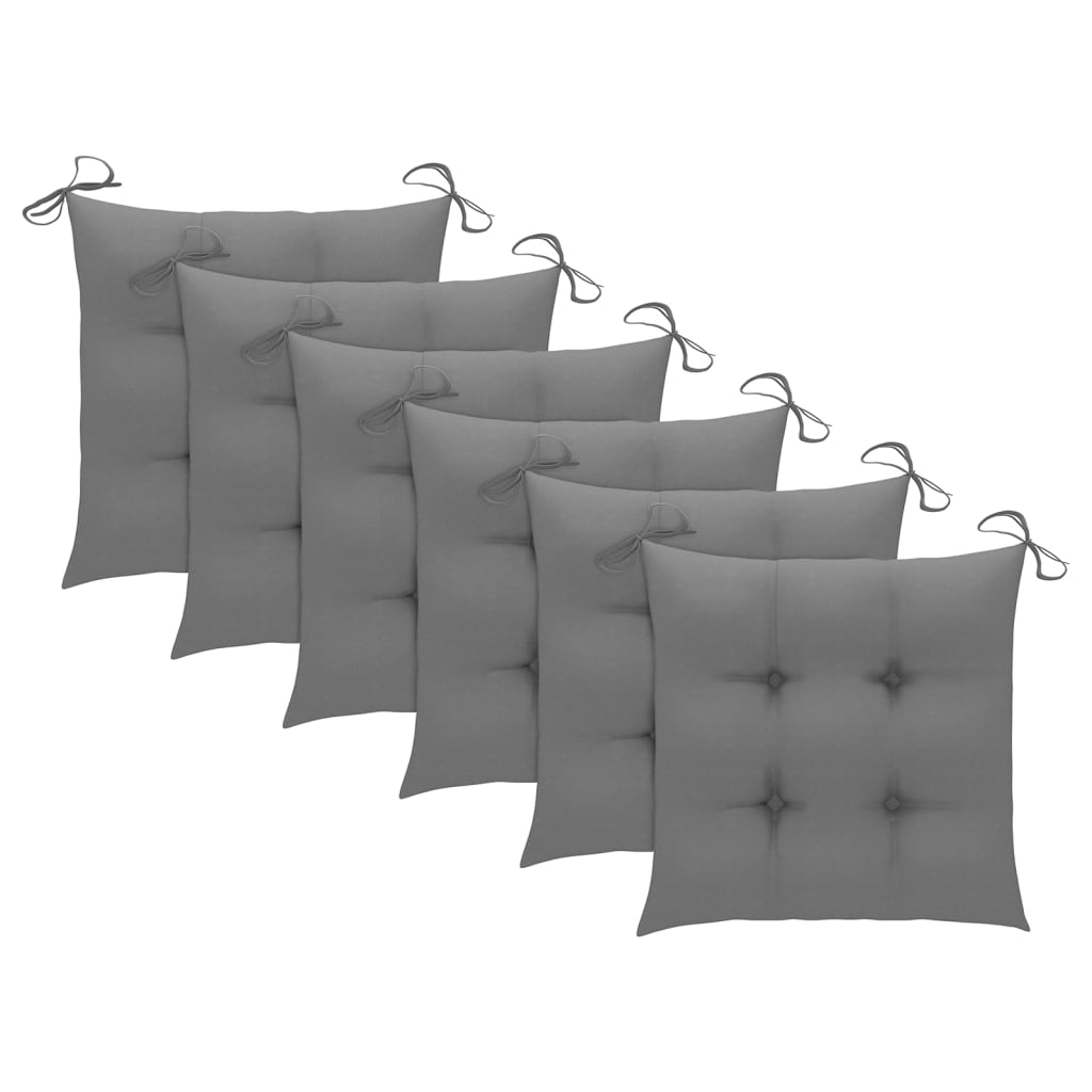 vidaXL Chaises de jardin lot de 6 et coussins gris Bois de teck solide