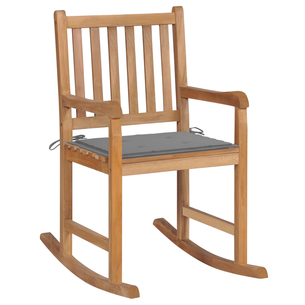 vidaXL Chaise à bascule avec coussin gris Bois de teck solide
