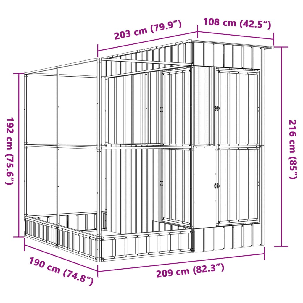 vidaXL Volière avec extension argenté 209x203x216 cm acier