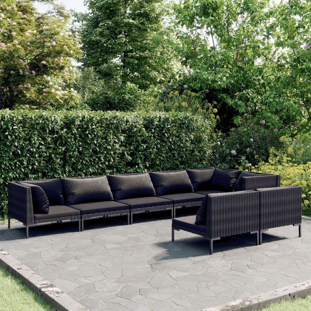 vidaXL Salon de jardin 8 pcs avec coussins Résine tressée Gris foncé