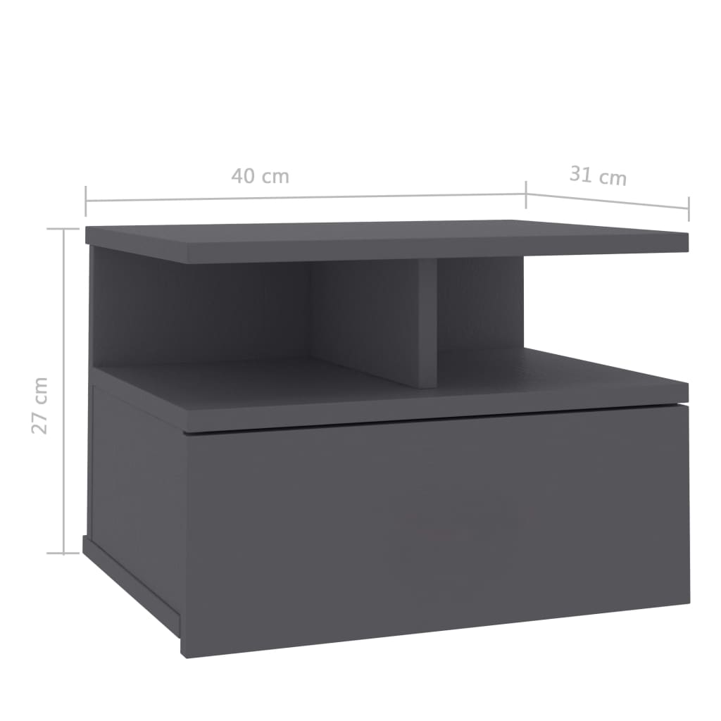 vidaXL Table de chevet flottante Gris 40x31x27 cm Bois d'ingénierie