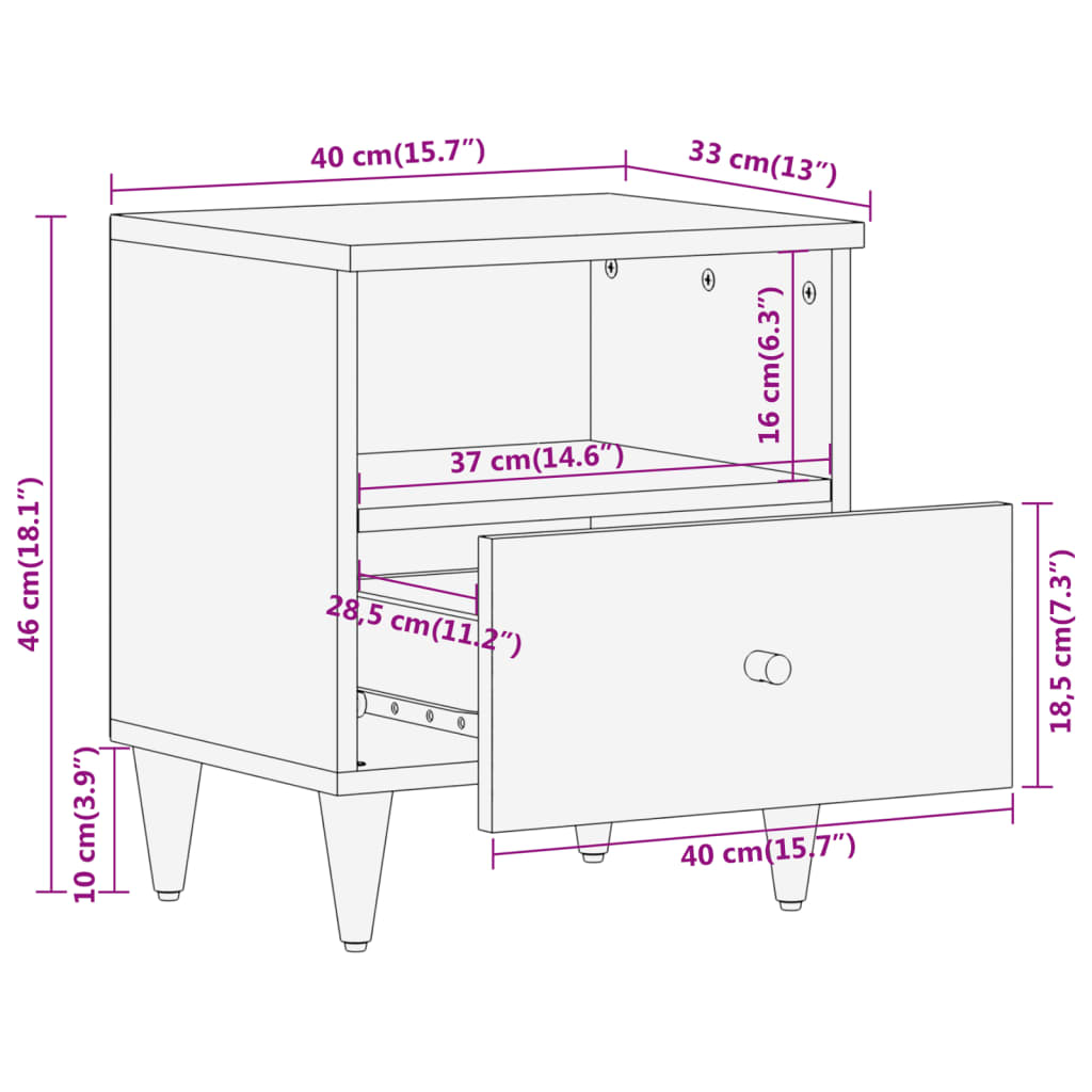 vidaXL Tables de chevet 2 pcs 40x33x46 cm Bois de manguier solide