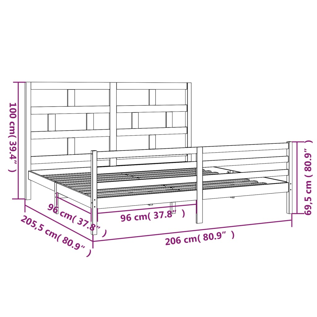 vidaXL Cadre de lit Blanc Bois de pin massif 200x200 cm