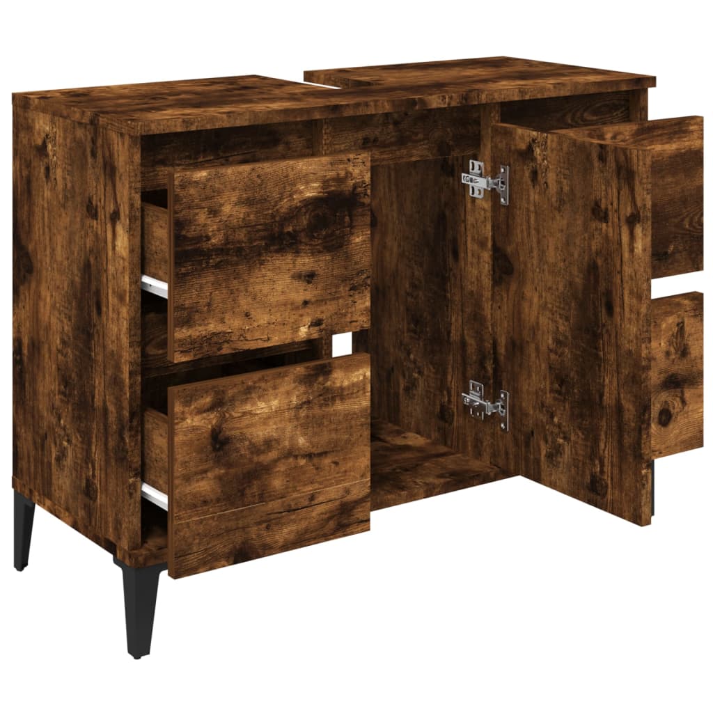 vidaXL Meuble d'évier chêne fumé 80x33x60 cm bois d'ingénierie