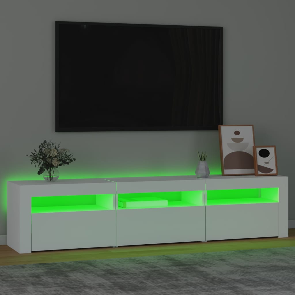 vidaXL Meuble TV avec lumières LED Blanc 180x35x40 cm