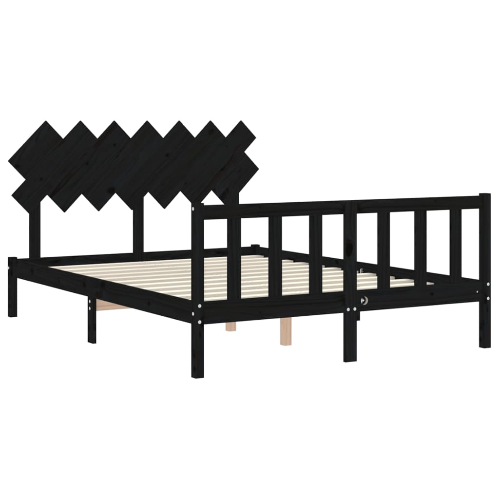 vidaXL Cadre de lit avec tête de lit noir 140x190 cm bois massif