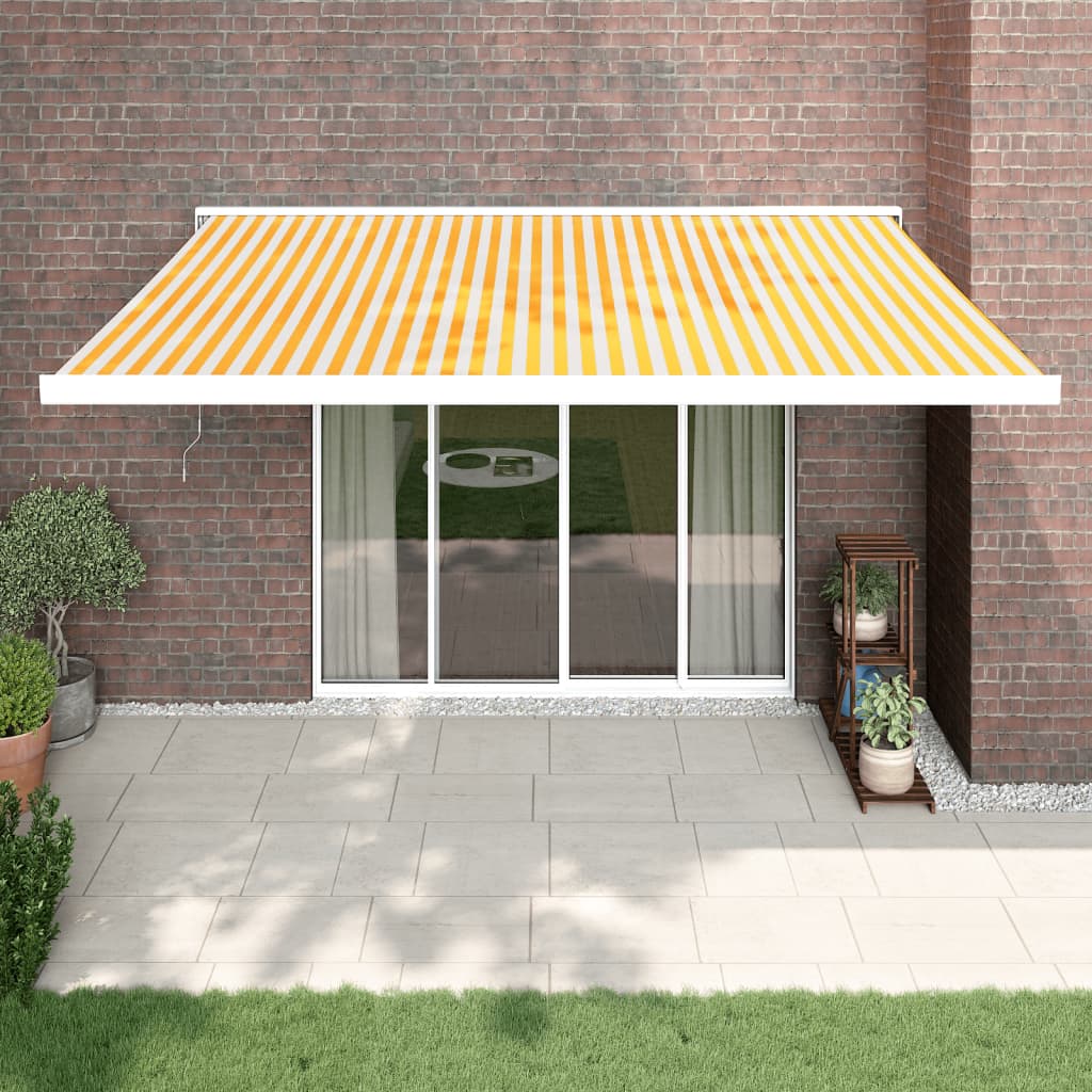 vidaXL Auvent rétractable jaune et blanc 4x3 m tissu et aluminium