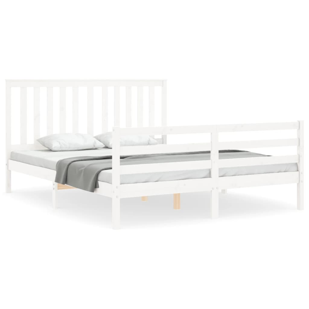 vidaXL Cadre de lit avec tête de lit blanc King Size bois massif
