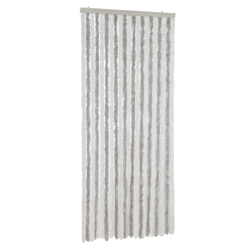 vidaXL Rideau anti-mouches gris clair et blanc 56x200 cm chenille