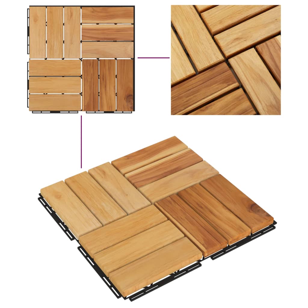 vidaXL Tuiles de terrasse 20 pcs 30x30 cm bois massif teck