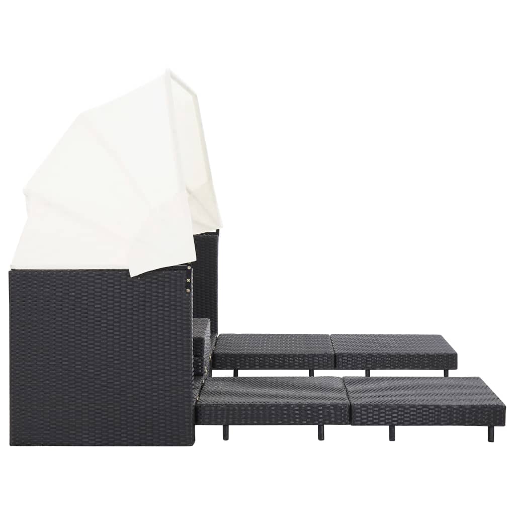 vidaXL Canapé-lit extensible 3 places avec toit Résine tressée Noir