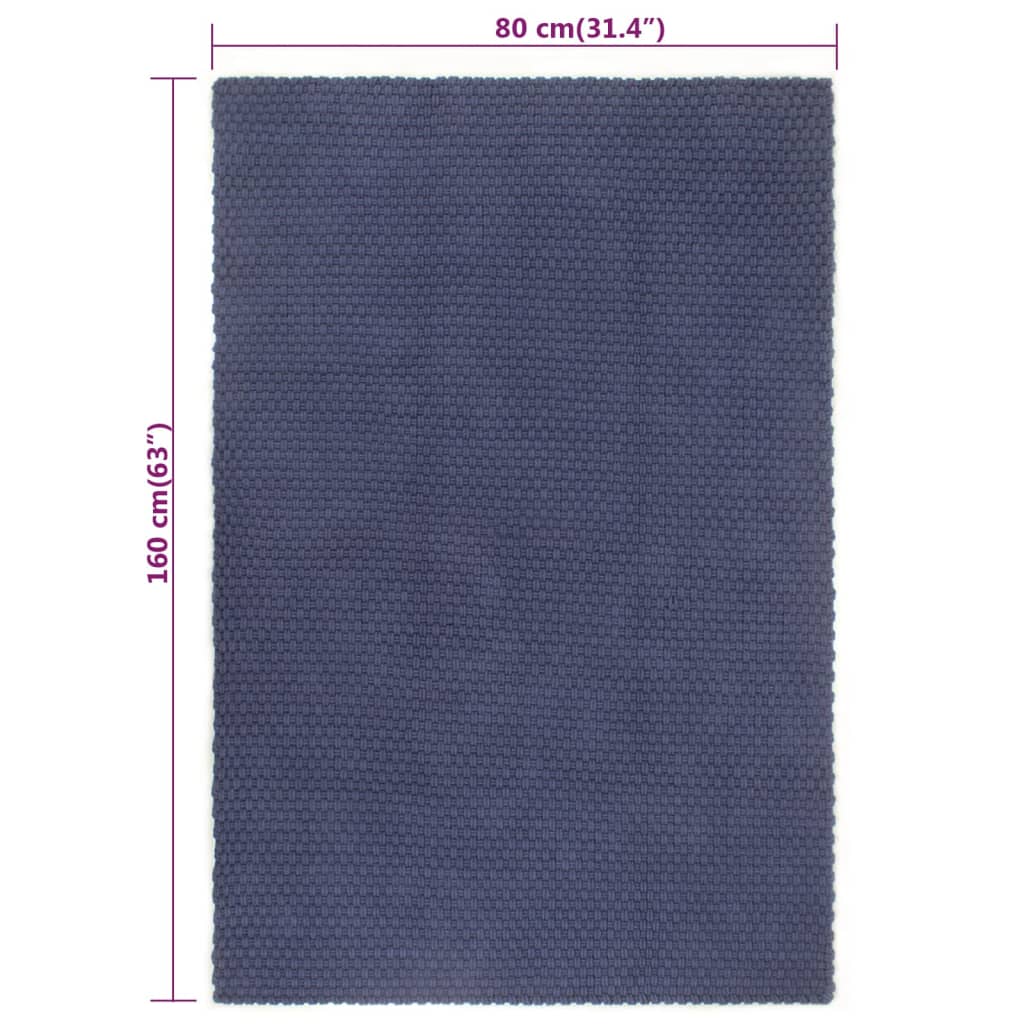 vidaXL Tapis rectangulaire Bleu marine 80x160 cm Coton