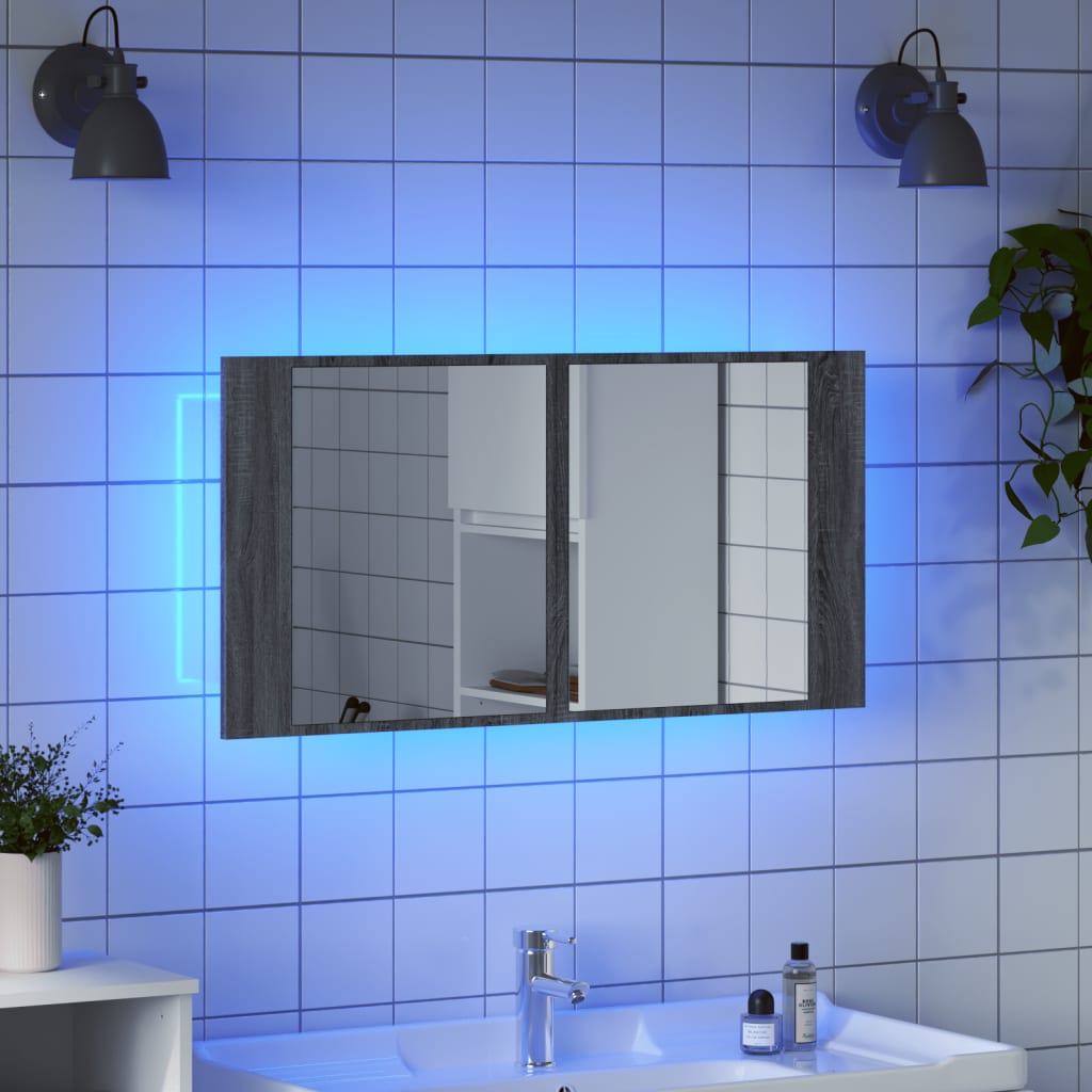vidaXL Armoire de salle de bain à miroir LED sonoma gris 90x12x45 cm