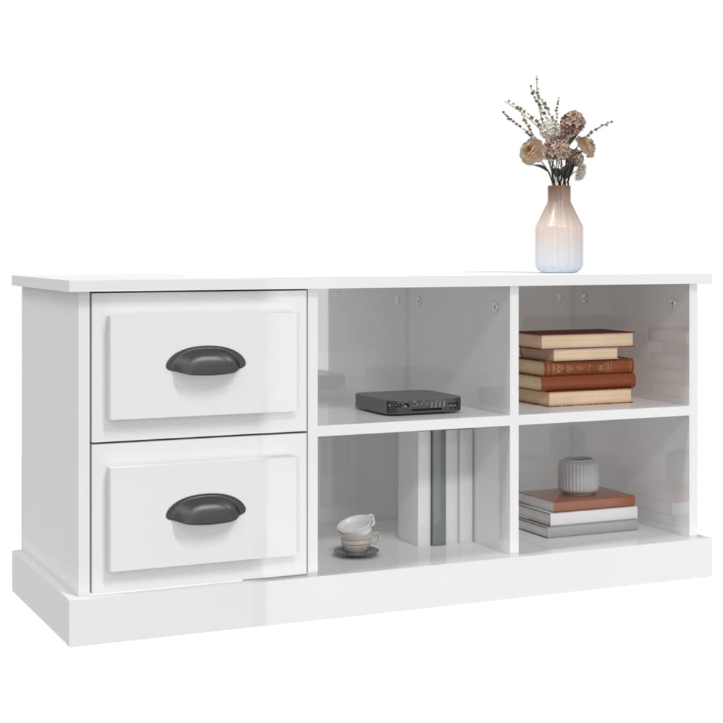 vidaXL Meuble TV blanc brillant 102x35,5x47,5 cm bois d'ingénierie