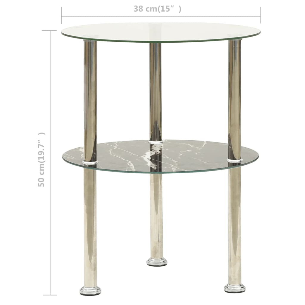 vidaXL Table d'appoint 2 niveaux Transparent et noir 38cm Verre trempé