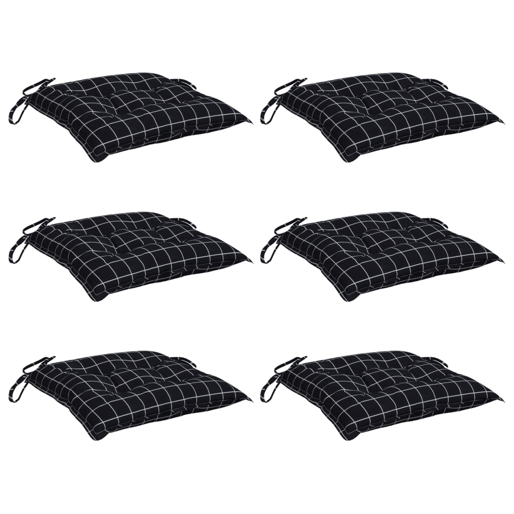 vidaXL Coussins de chaise lot de 6 carreaux noir 50x50x7 cm