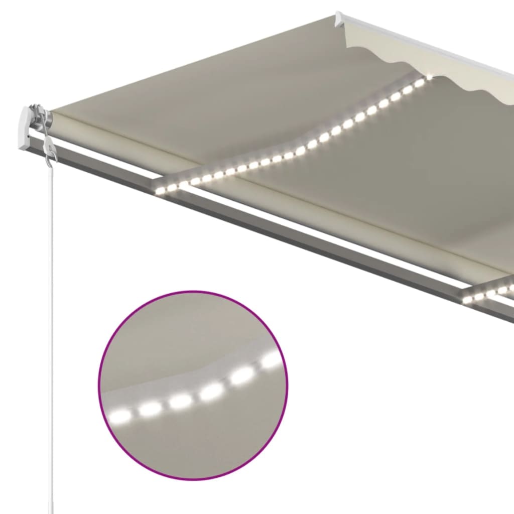 vidaXL Auvent manuel rétractable avec LED 4x3 m Crème