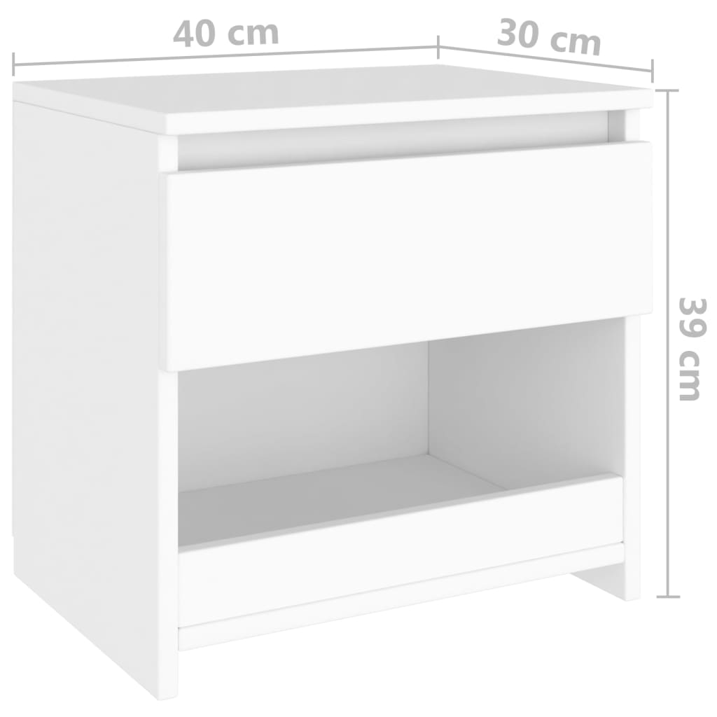 vidaXL Tables de chevet 2 pcs Blanc 40x30x39 cm Aggloméré