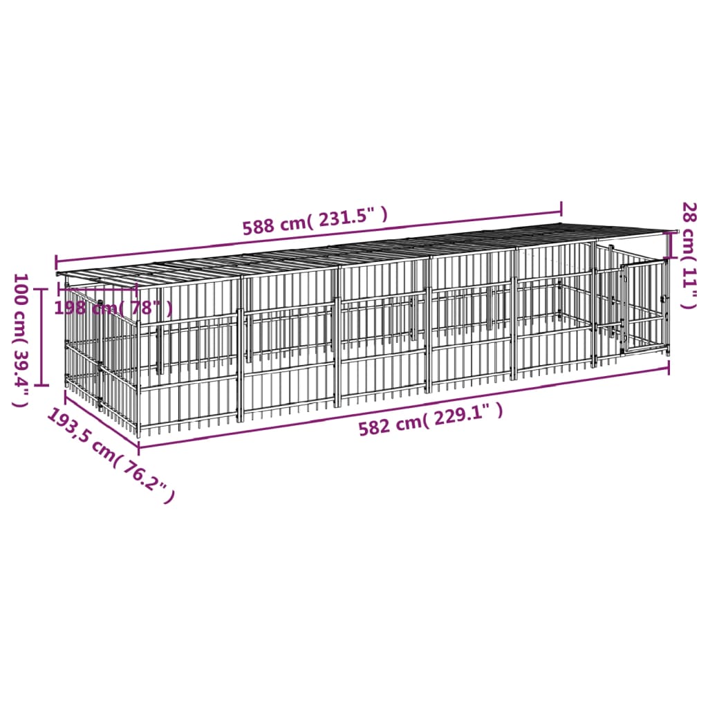 vidaXL Chenil d'extérieur avec toit pour chiens Acier 11,26 m²