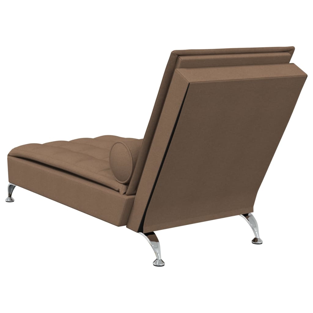 vidaXL Chaise longue de massage avec traversin marron tissu