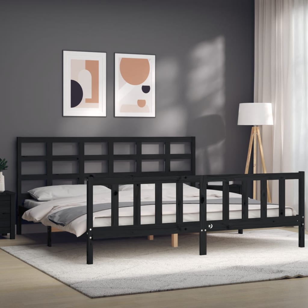 vidaXL Cadre de lit avec tête de lit noir 180x200 cm bois massif