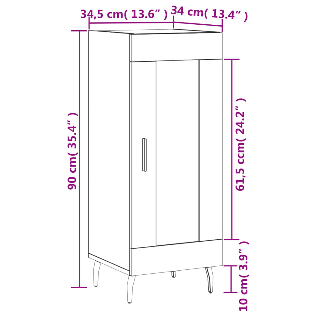 vidaXL Buffet Chêne sonoma 34,5x34x90 cm Bois d'ingénierie