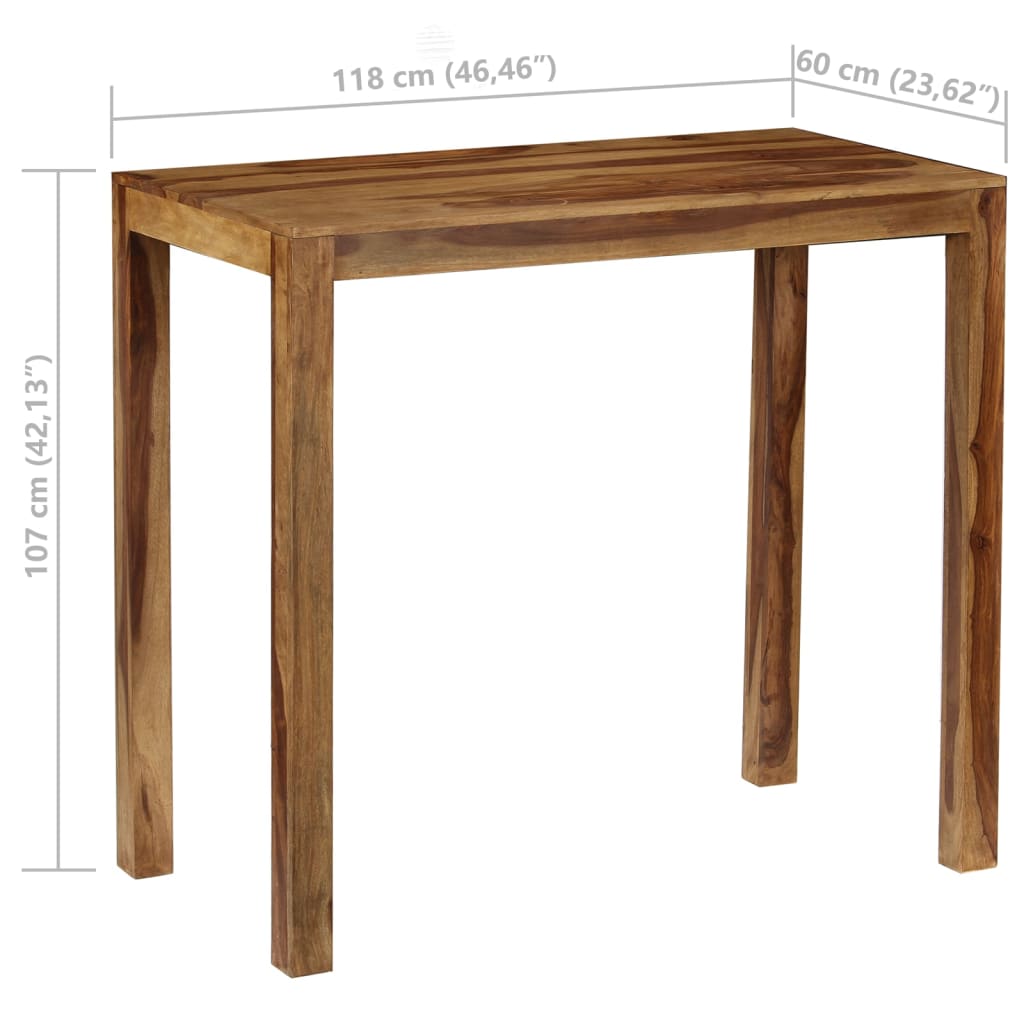 vidaXL Table de bar Bois de Sesham massif 118 x 60 x 107 cm