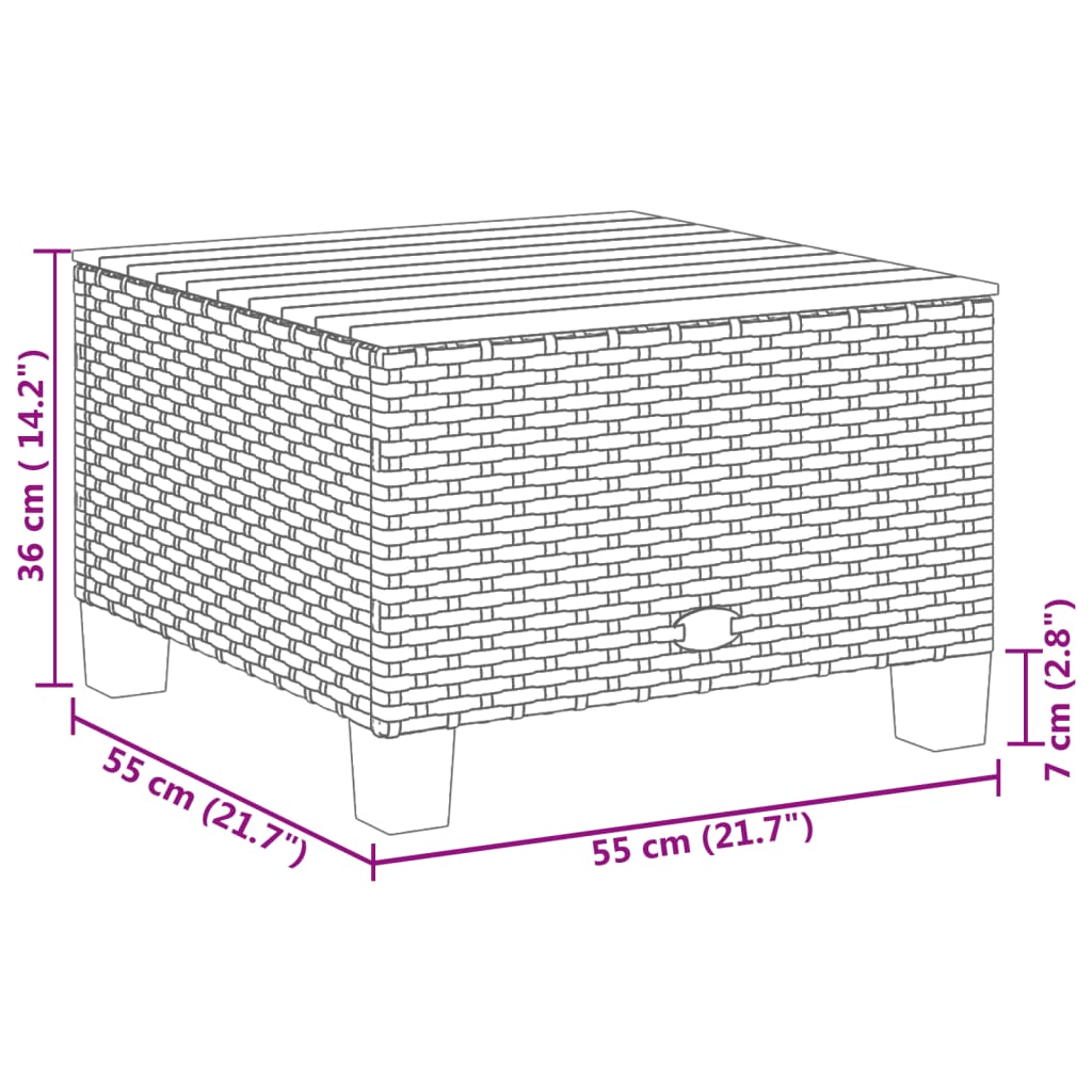 vidaXL Table de jardin gris 55x55x36 cm résine tressée et bois acacia