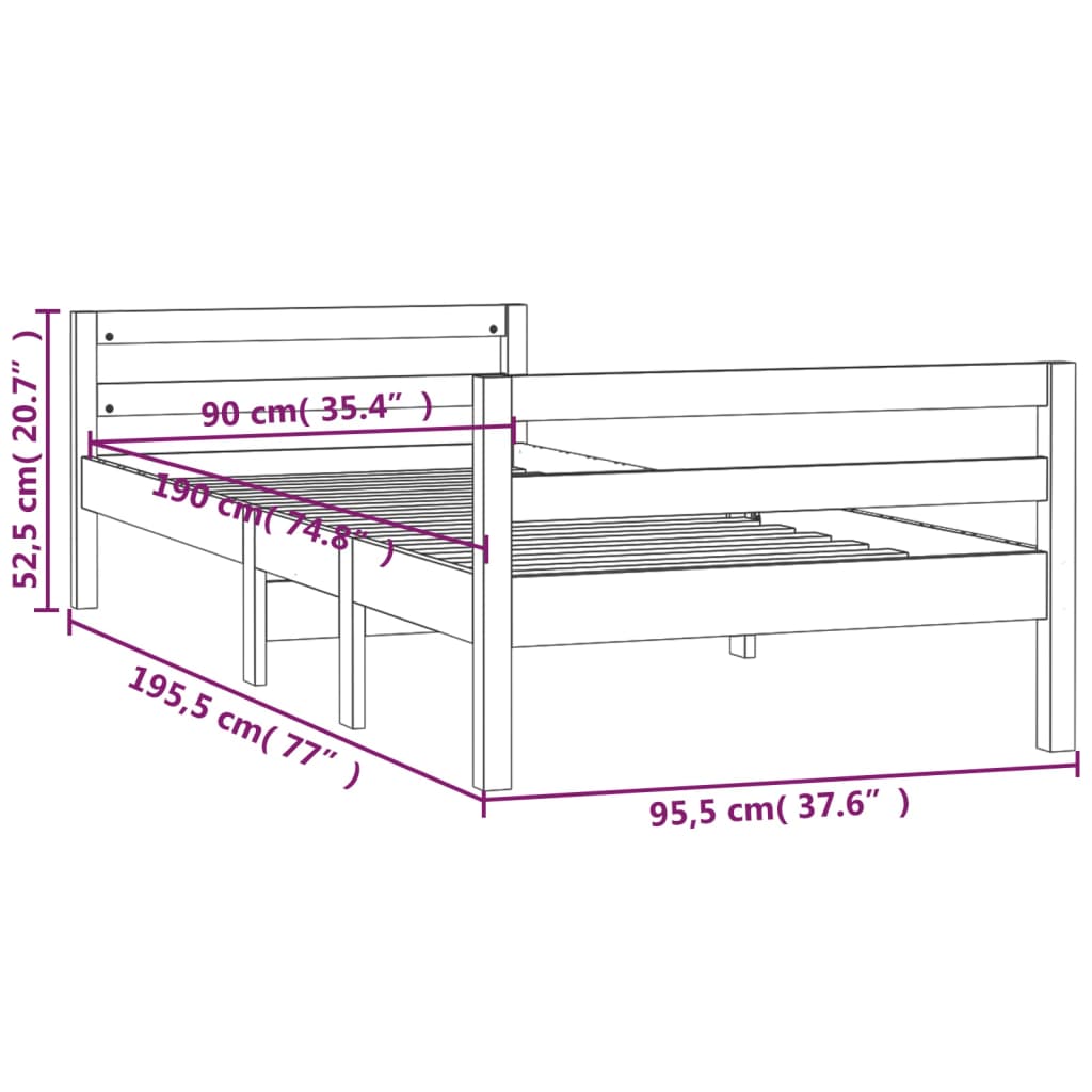 vidaXL Cadre de lit sans matelas noir 90x190 cm bois de pin massif