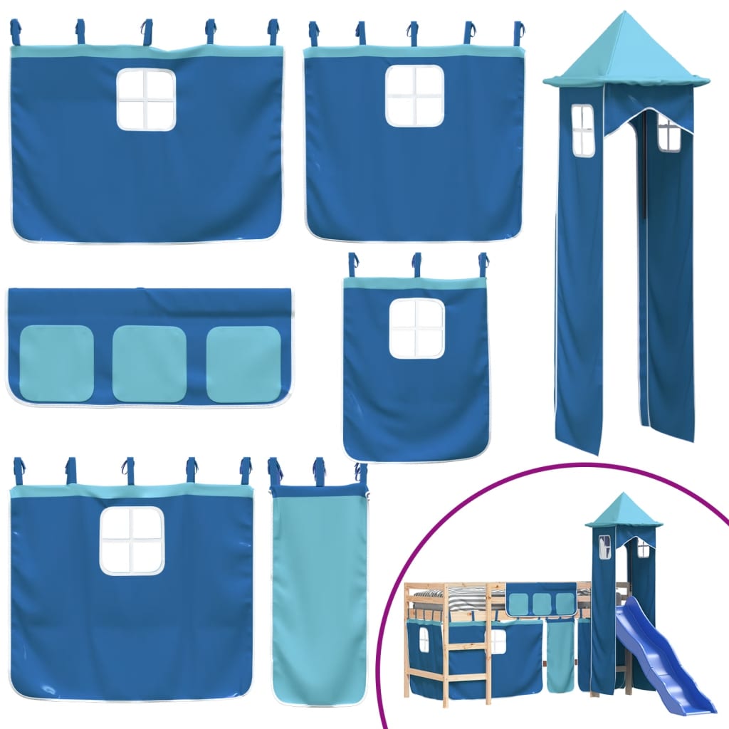 vidaXL Lit mezzanine enfants avec tour bleu 90x190 cm bois pin massif